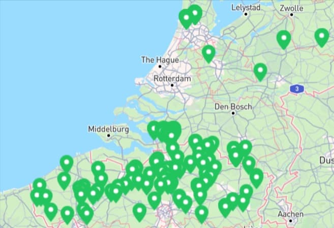 Map of Imby energy asset locations across Belgium and the Netherlands, including sites near The Hague and Zwolle.
